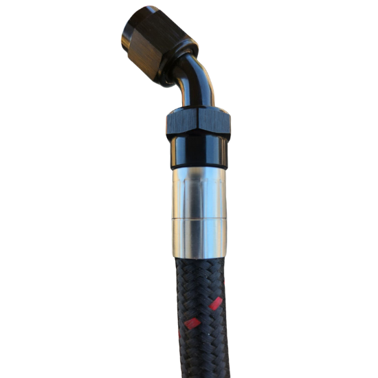 Aluminum 45 Degree Crimp Fitting, -6 AN, Black - 4222BLK