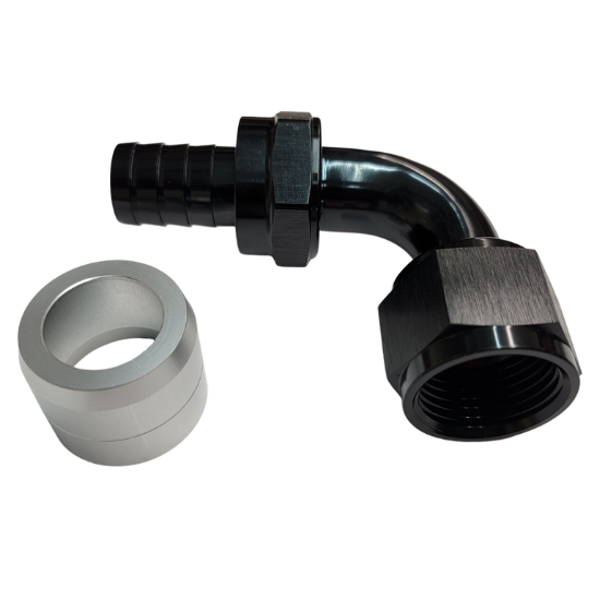 Aluminum 90 Degree Crimp Fitting, -12 AN, Black - 4235BLK