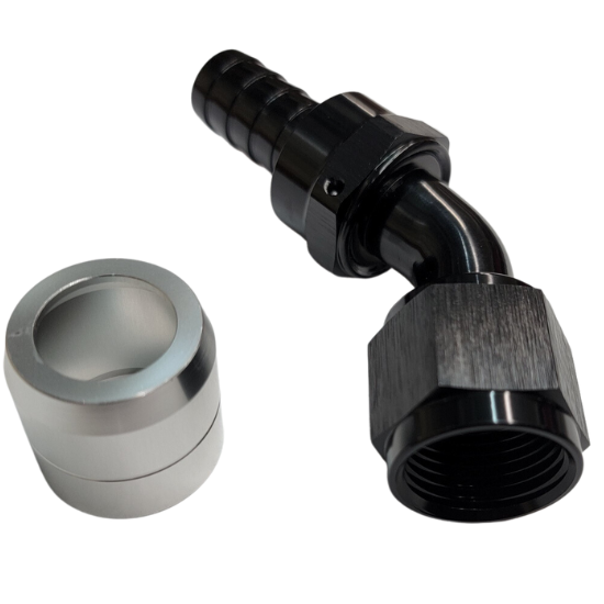 Aluminum 45 Degree Crimp Fitting, -10 AN, Black - 4224BLK
